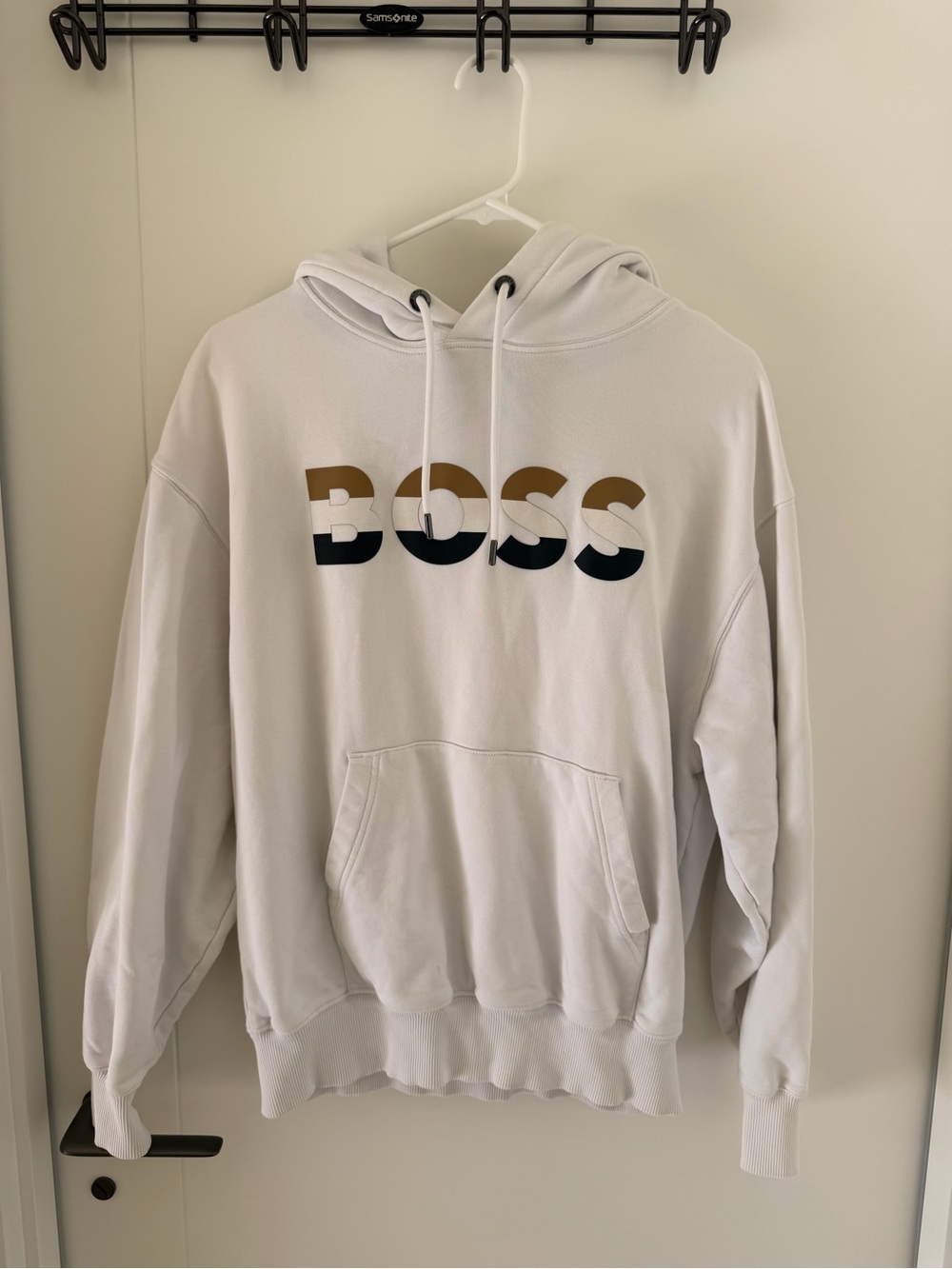 BOSS Hugo Boss Men's White Hoodie - Tri-Color Logo, Size M
